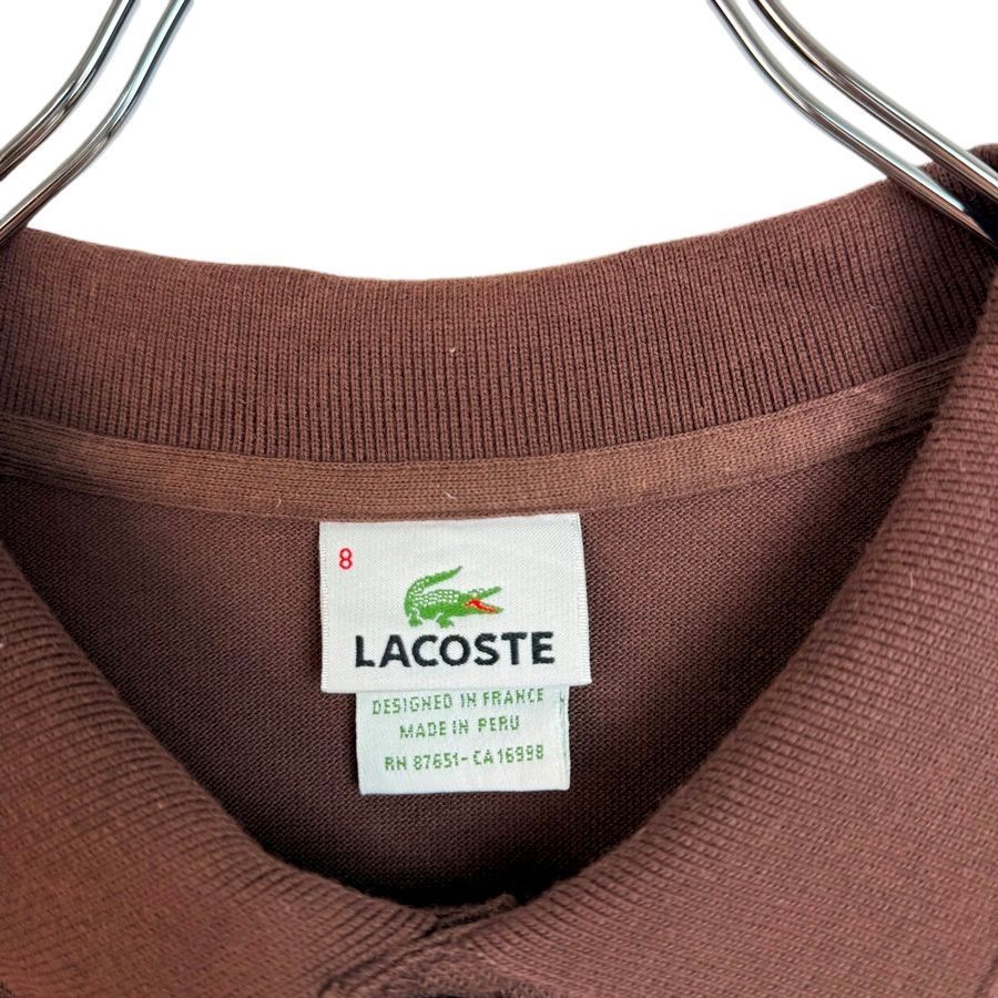 ラコステLacoste半袖ポロシャツワニロゴワッペンワンポイントコットン茶色ブラウン無地シンプルノームコア鹿の子フランスデザインY2Kレトログランパコアアメトラゆるダボオーバーサイズvin LACOSTE ラコステ 半袖 ポロシャツ L.12.12 ワニ刺繍 ワッペン 無地
