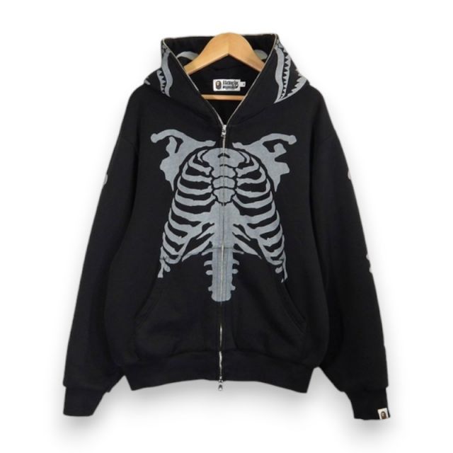 A BATHING APE 25aw SKELETON SHARK FULL ZIP HOODIE BLACK サイズM 