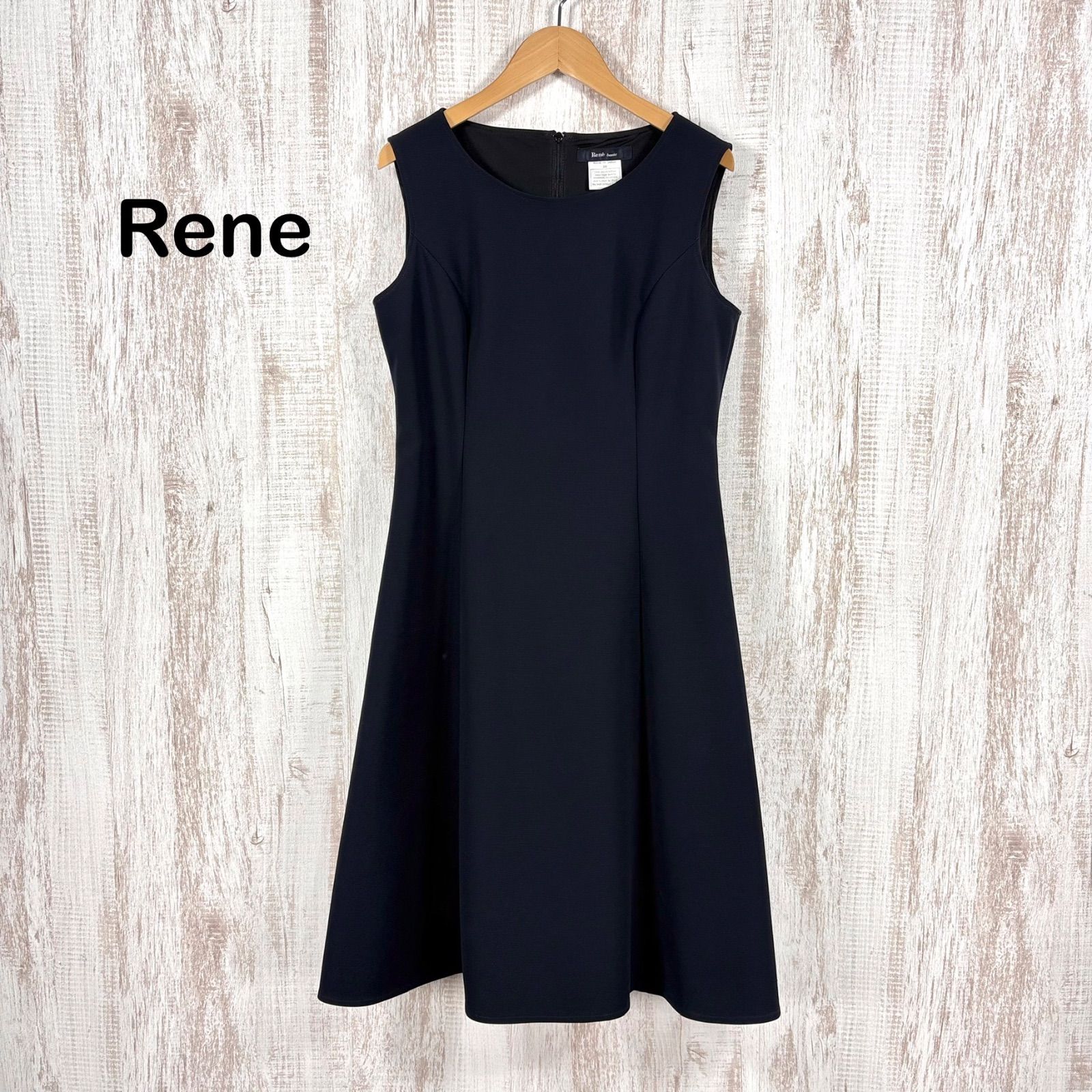 Rene ブラックワンピース 美品 Rene ルネ ストレッチ ノースリーブ 