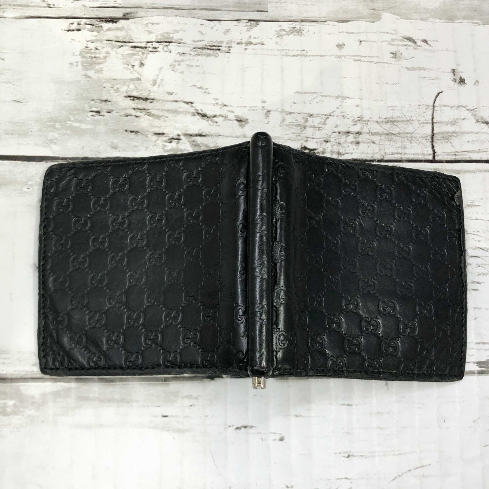 GUCCI グッチ レザー マネークリップ付き カードケース ブラック 黒