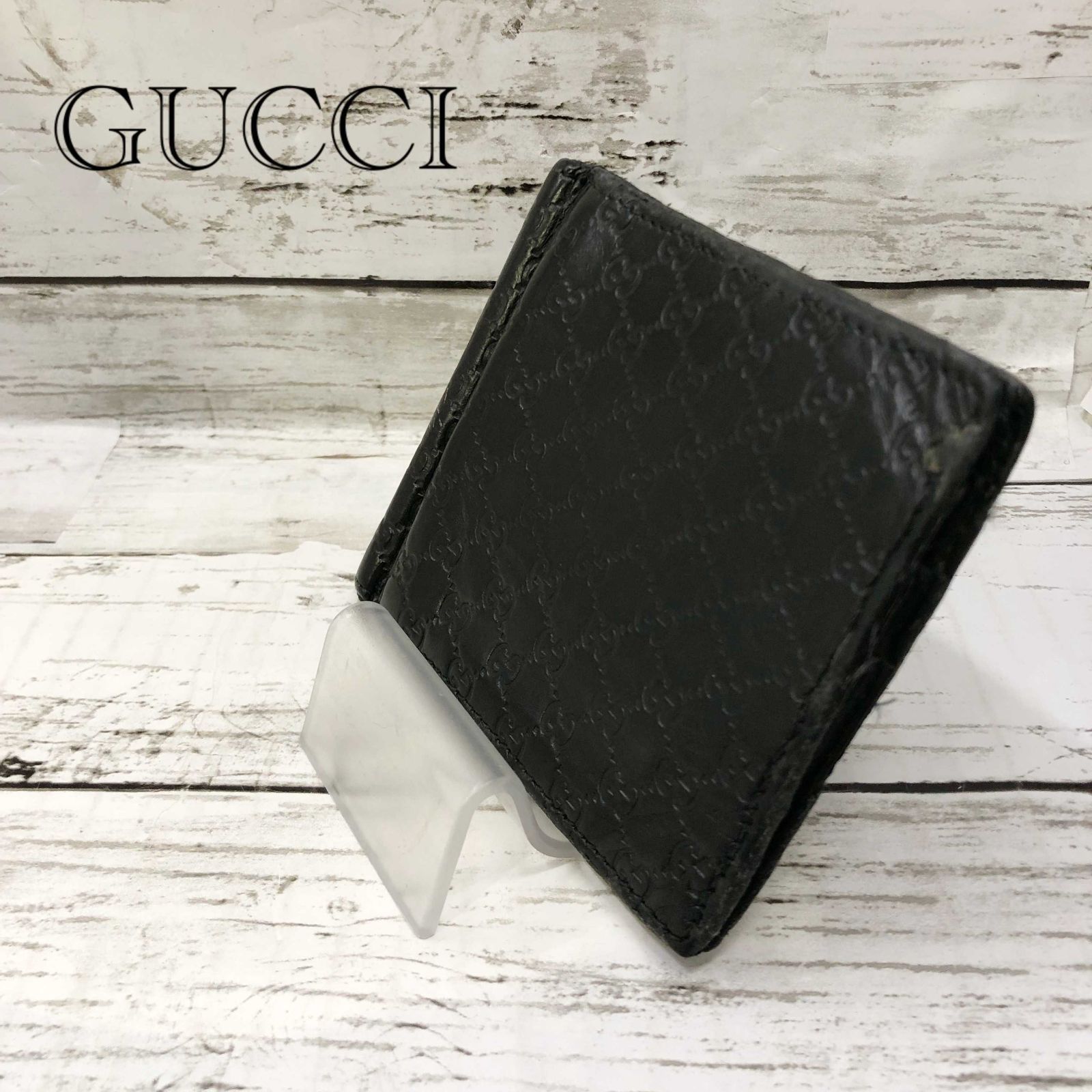 GUCCI グッチ レザー マネークリップ付き カードケース ブラック 黒