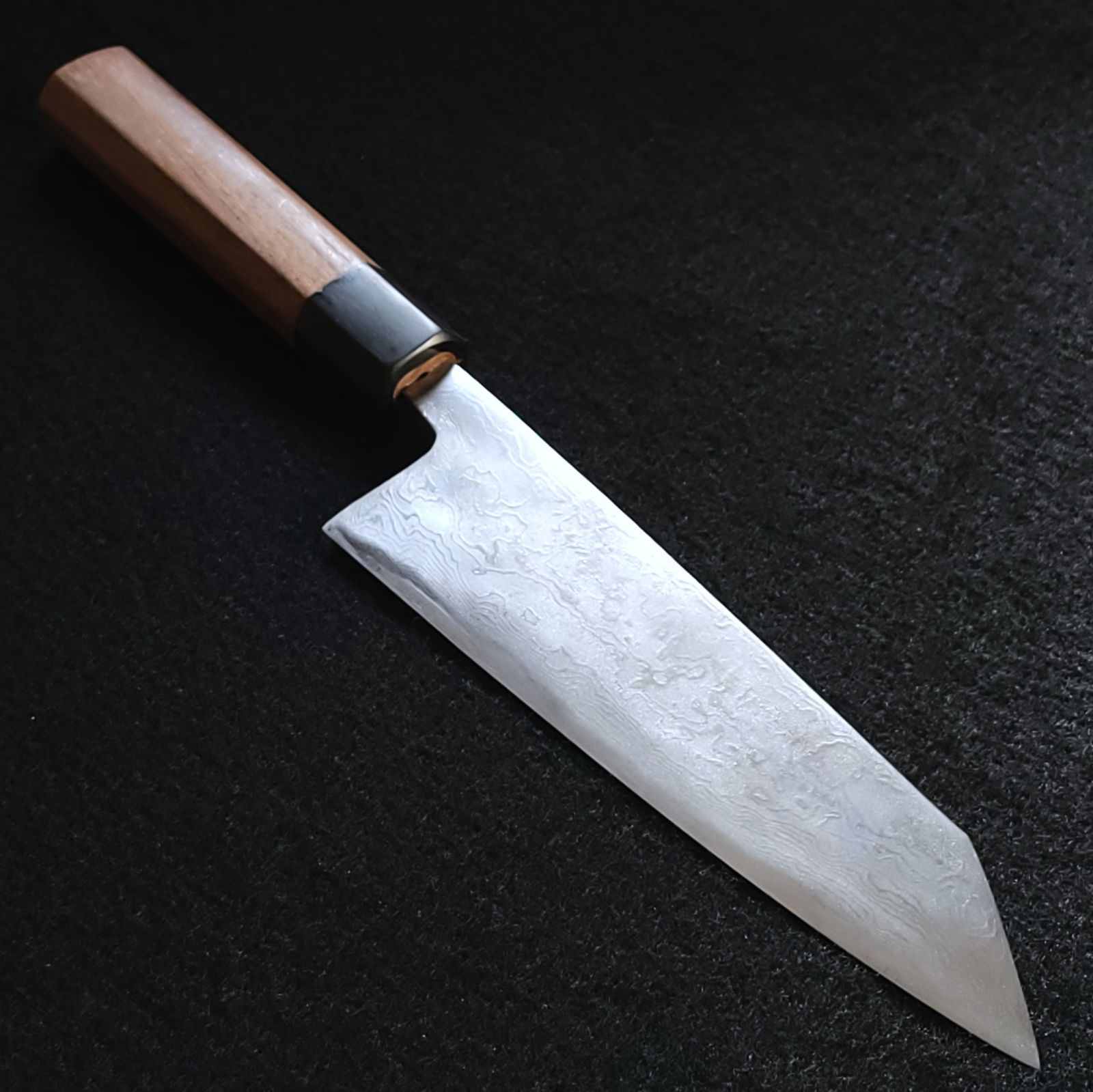 青紙２号 多層鋼 磨 切付包丁 180㎜ G9394 八角胡桃柄 月光作 １点物 青紙2号 多層鋼 磨 切付包丁 180㎜ G9394 八角胡桃柄 月光作 1点物