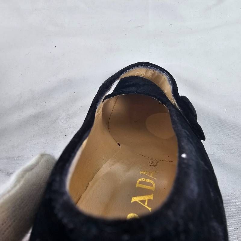 【カード付】プラダ パンプス ベルベット ストラップ 黒 37.5 24.5 カード付】プラダ ベルベット パンプス ストラップ 黒 37.5 24.5