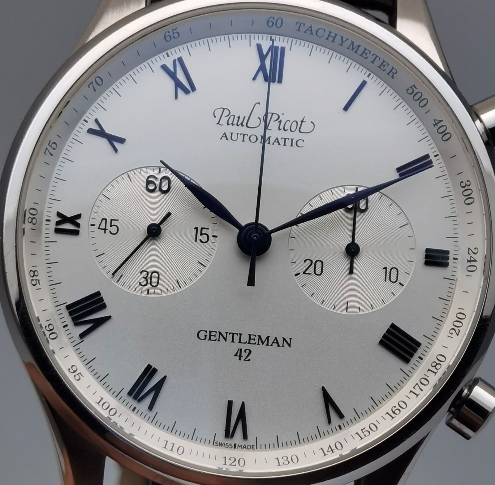  保証書付き ポールピコ PaulPicot ジェントルマン 42 4109 クロノグラフ SS ステンレス シルバー文字盤 自動巻き メンズ 腕時計 長袖シャツ 自動巻き時計 腕時計(アナログ)