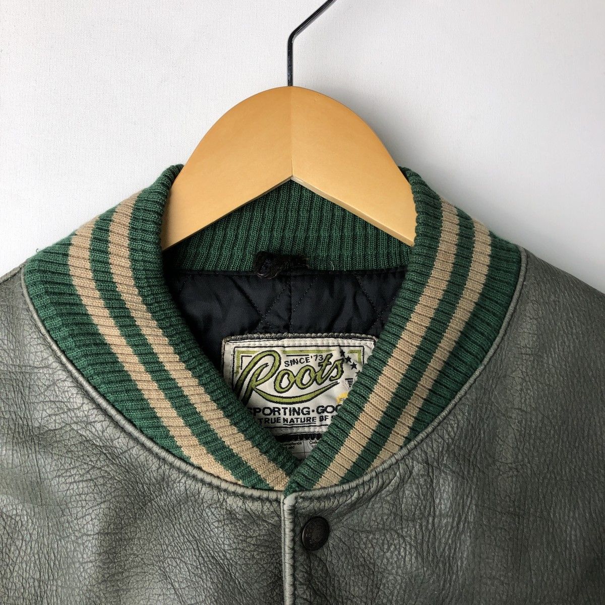 古着 90年代 Roots 中綿入り オールレザースタジャン バーシティ