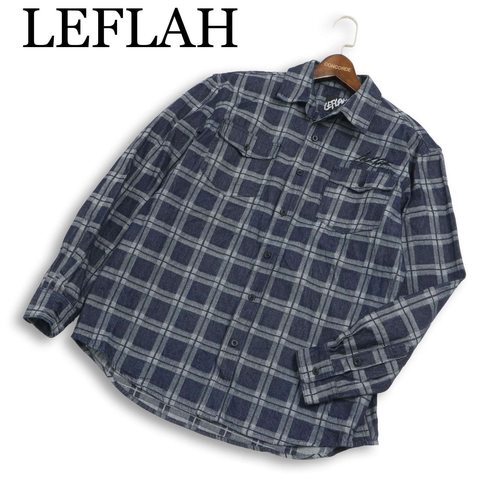 LEFLAH レフラー 通年 ロゴ刺繍☆ 長袖 ワーク チェック シャツ Sz.L 