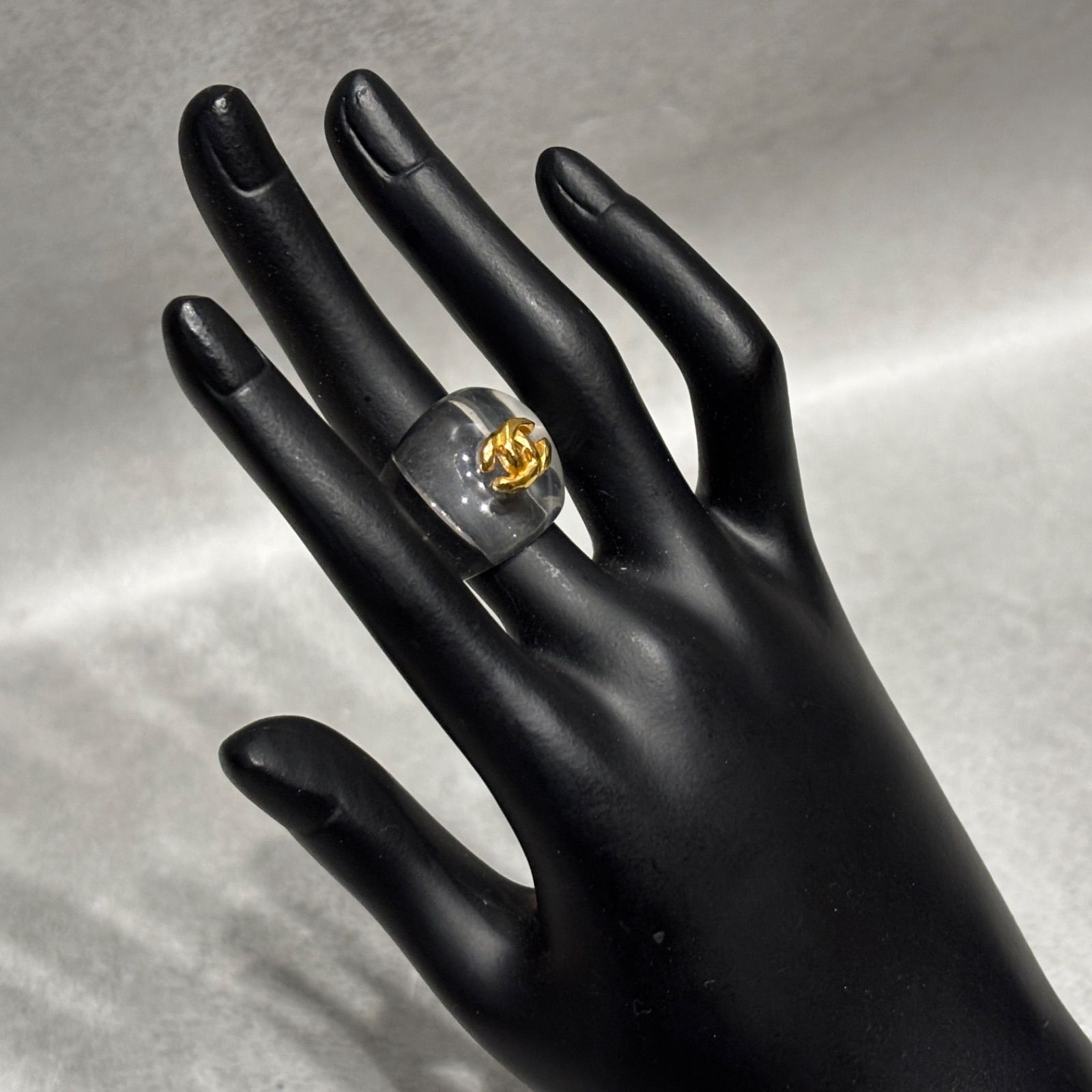【美品】CHANEL シャネル クリアリング ココマーク 指輪 CHANEL シャネル ココマーク リング 指輪 クリア 透明 ゴールド 金
