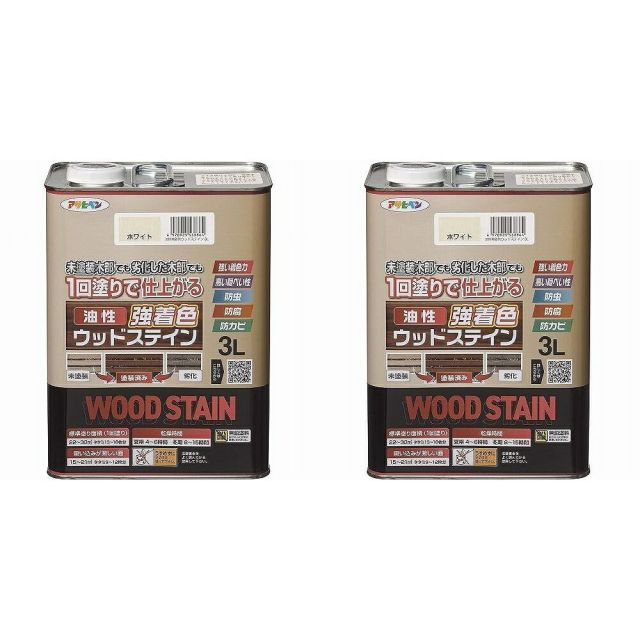 アサヒペン 油性強着色ウッドステイン ホワイト 3L 2缶セット