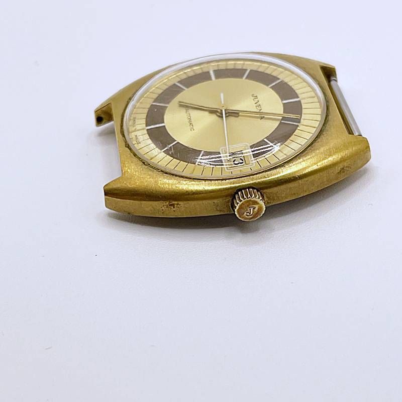  稼働 JUVENIA ジュベニア 自動巻き メンズ腕時計 デイト ゴールド系 フェースのみ TJ262 動きやすい 自動巻き時計 腕時計(アナログ)