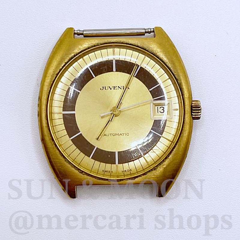 稼働 JUVENIA ジュベニア 自動巻き メンズ腕時計 デイト ゴールド系 フェースのみ TJ262