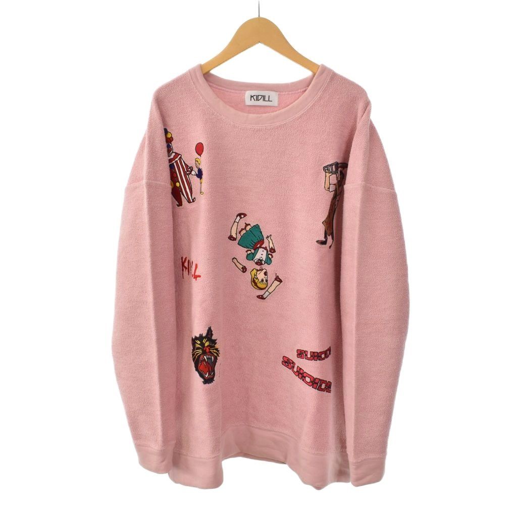 キディル KIDILL ホラー刺繍 トレーナー スウェット 長袖 F ピンク