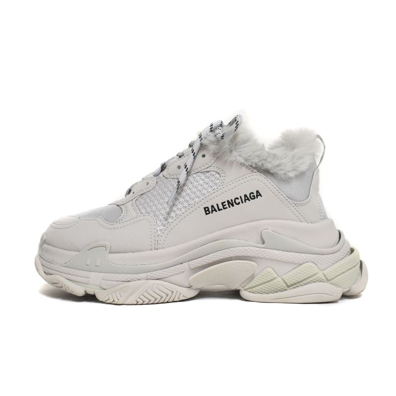 バレンシアガ BALENCIAGA Triple S トリプルエス スニーカー ローカット ファー 40 グレー 668563