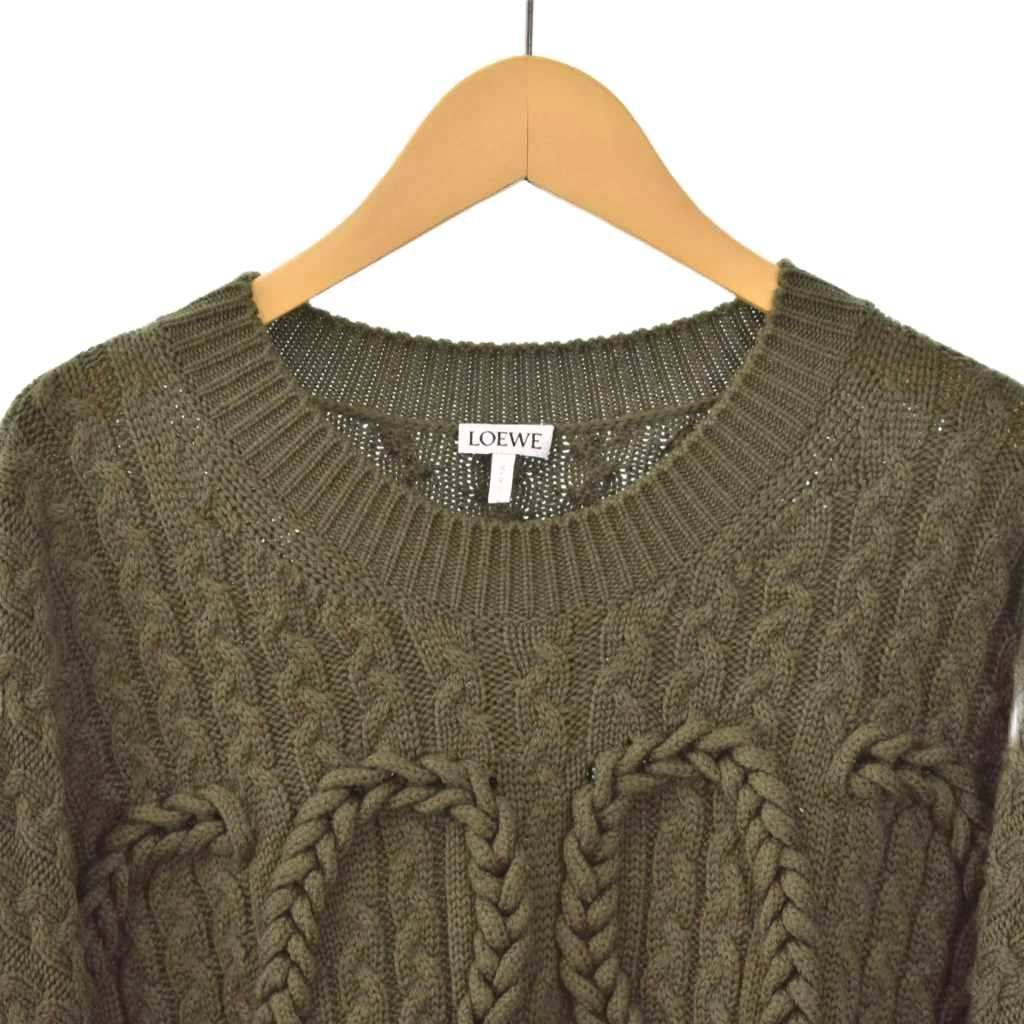 ロエベ LOEWE 21AW アナグラム ケーブル編み ニット セーター M カーキ