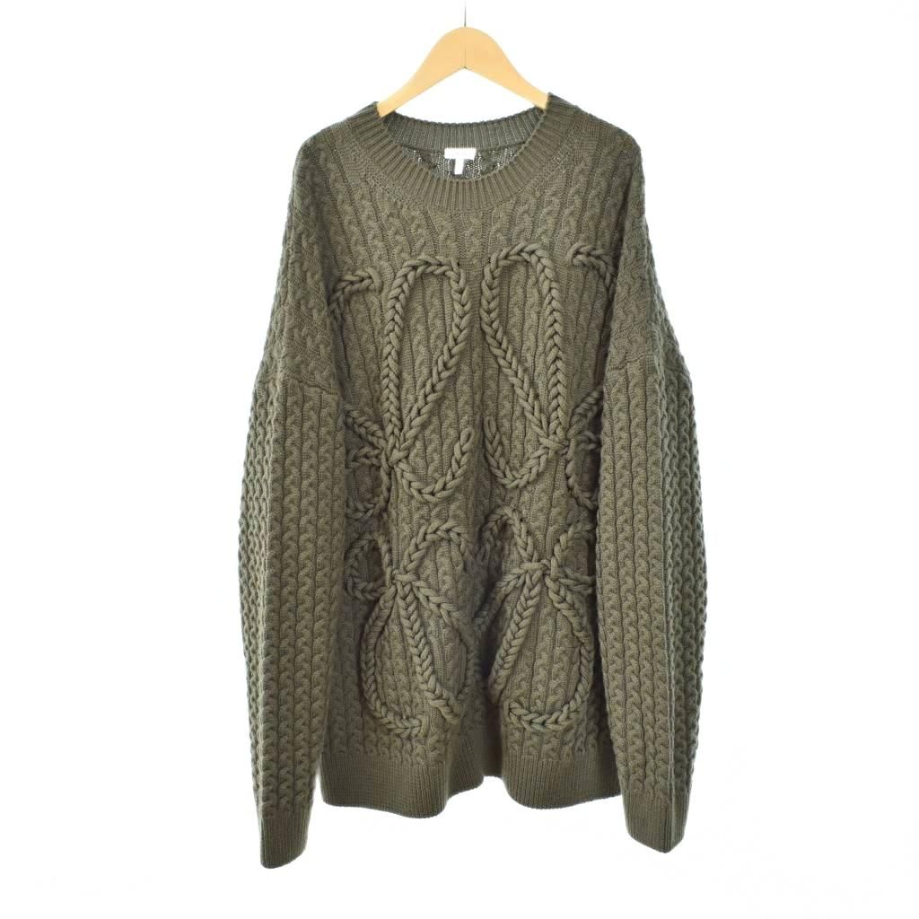 ロエベ LOEWE 21AW アナグラム ケーブル編み ニット セーター M カーキ