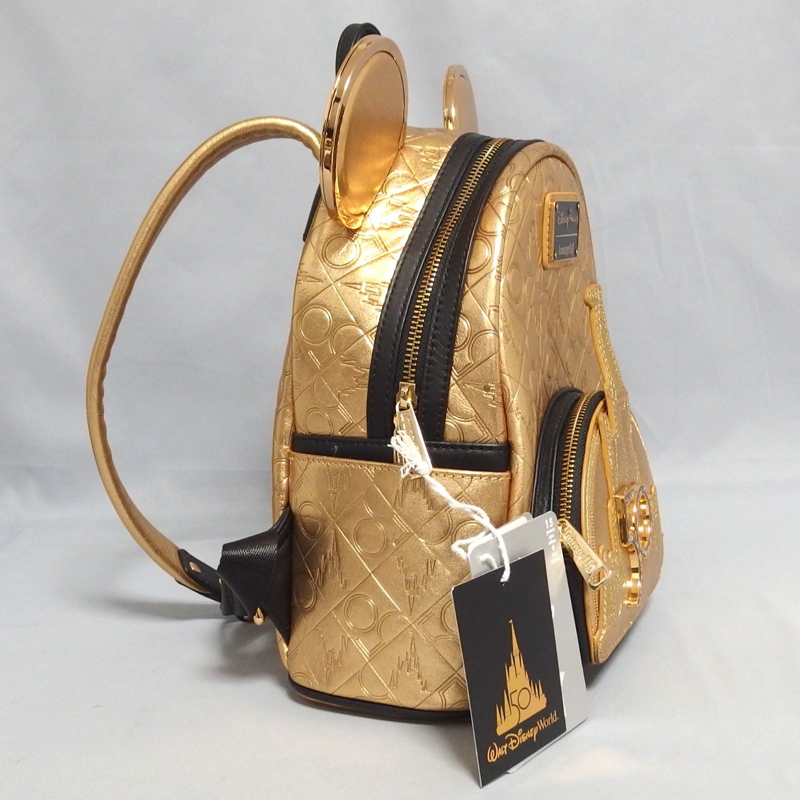 WDW50周年 ラウンジフライ リュック　金　レア 極美品☆Disney 50th anniversary Loungefly Backpack レザー ゴールド