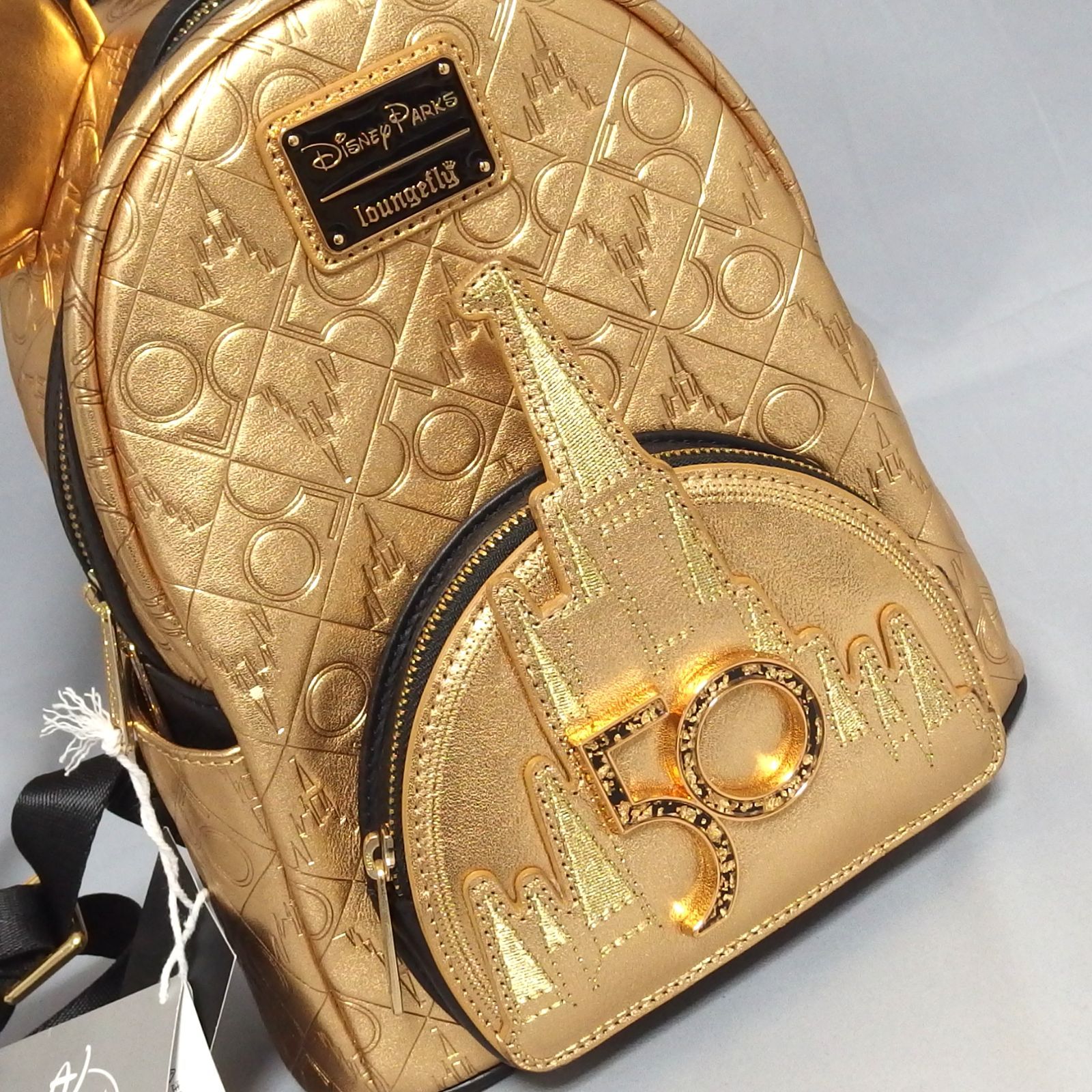 極美品☆Disney 50th anniversary Loungefly Backpack レザー ゴールド