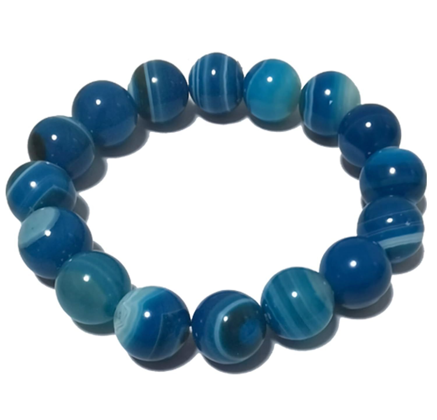 人気商品】青縞瑪瑙 ブルーアゲート 天然石 ストライプ ブレスレット