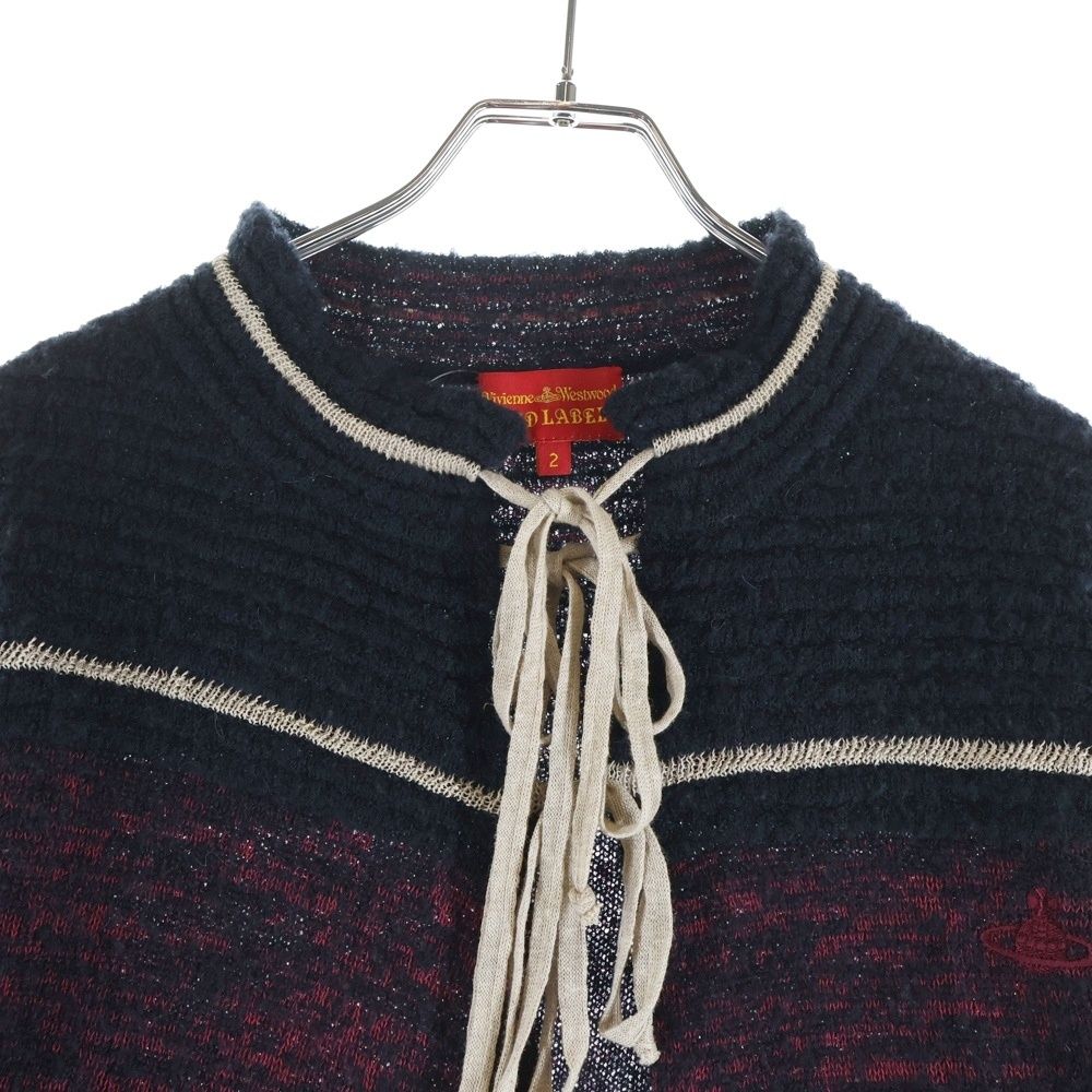 Vivienne Westwood Red Label ヴィヴィアンウエストウッドレッドレーベル フロントリボンデザイン モックネック ニットカーディガン セーター レディース ブラック/レッド ______ Vivienne Westwood RED LABEL big heart wool over cardigan