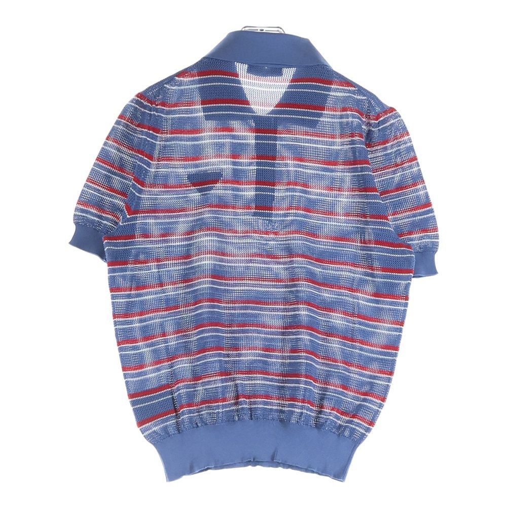 PRADA (プラダ) POLO MCC ストライプ 半袖ニットポロ ブルー/レッド