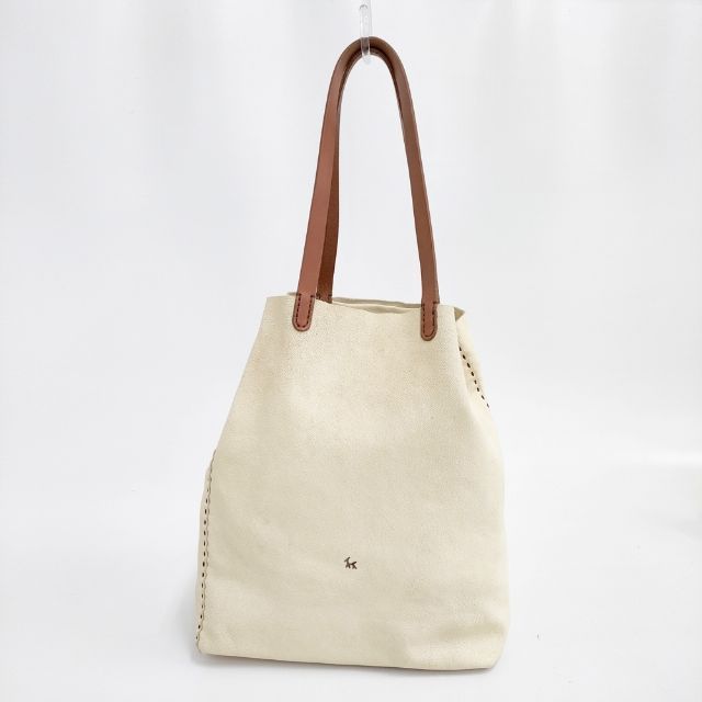 HENRY CUIR 革 レザー CANE刺繍 トートバッグ アイボリー レディース