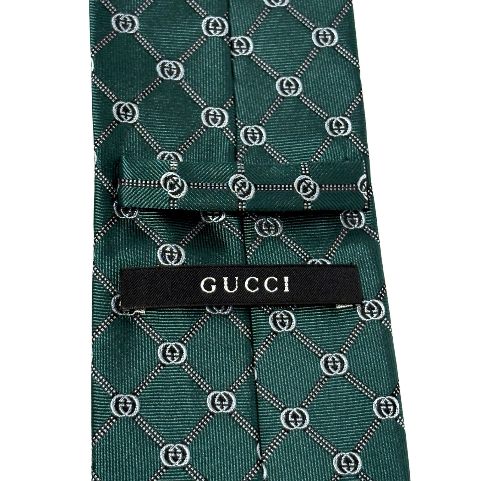 グッチ ネクタイ 光沢 シルク グリーン×シルバー 緑 銀 イタリア製