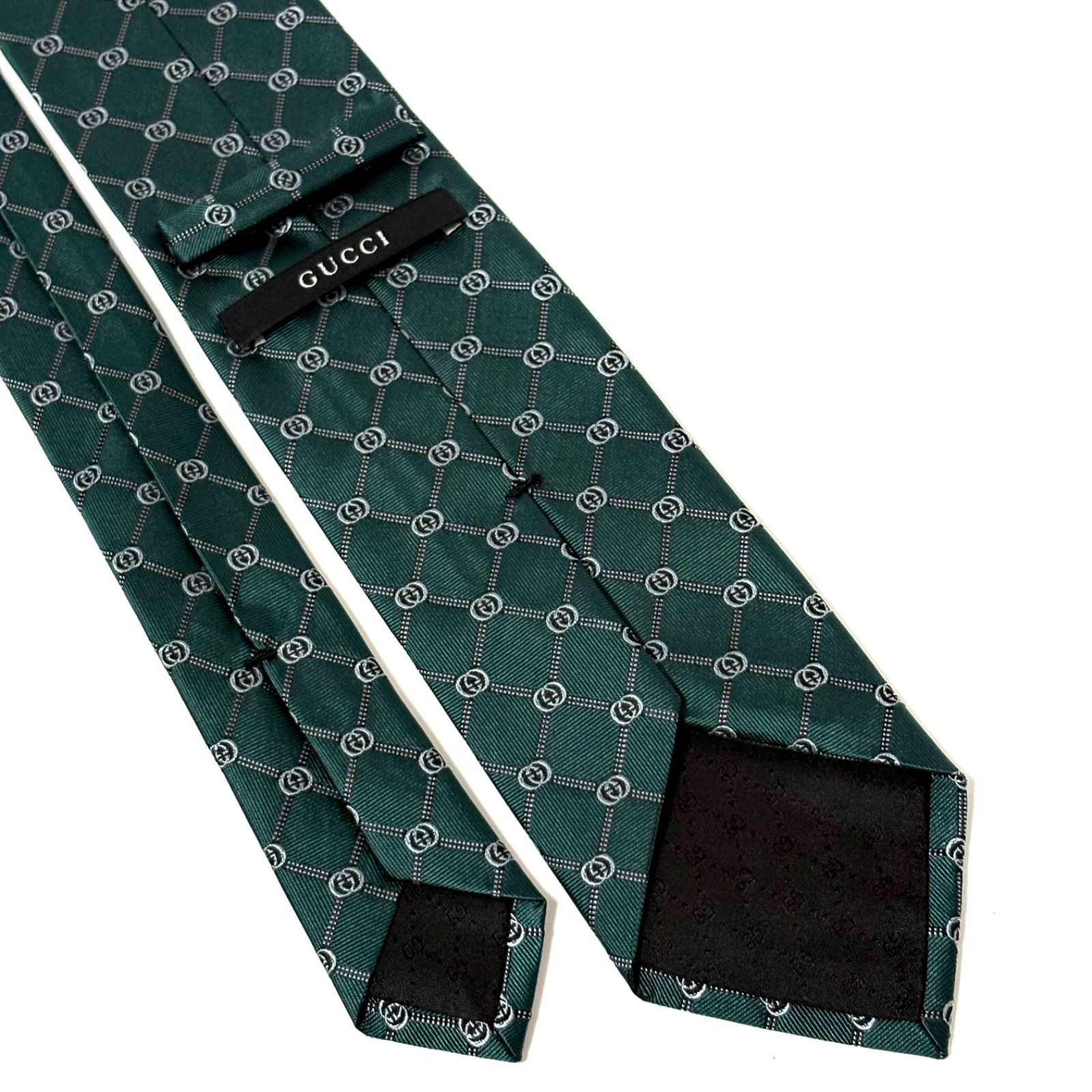 グッチ ネクタイ 光沢 シルク グリーン×シルバー 緑 銀 イタリア製