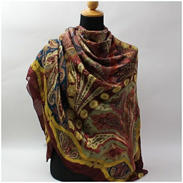 クリスチャンディオール シルク 大判スカーフ ブラウン カーキ 中古 A