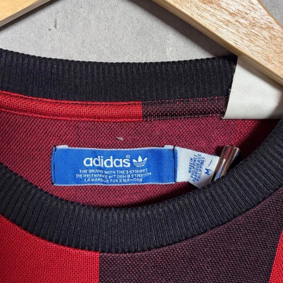 希少】adidas ACミラン 長袖ゲームシャツ M 90s Y2K 赤黒 ストライプ