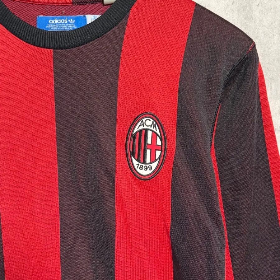 希少】adidas ACミラン 長袖ゲームシャツ M 90s Y2K 赤黒 ストライプ