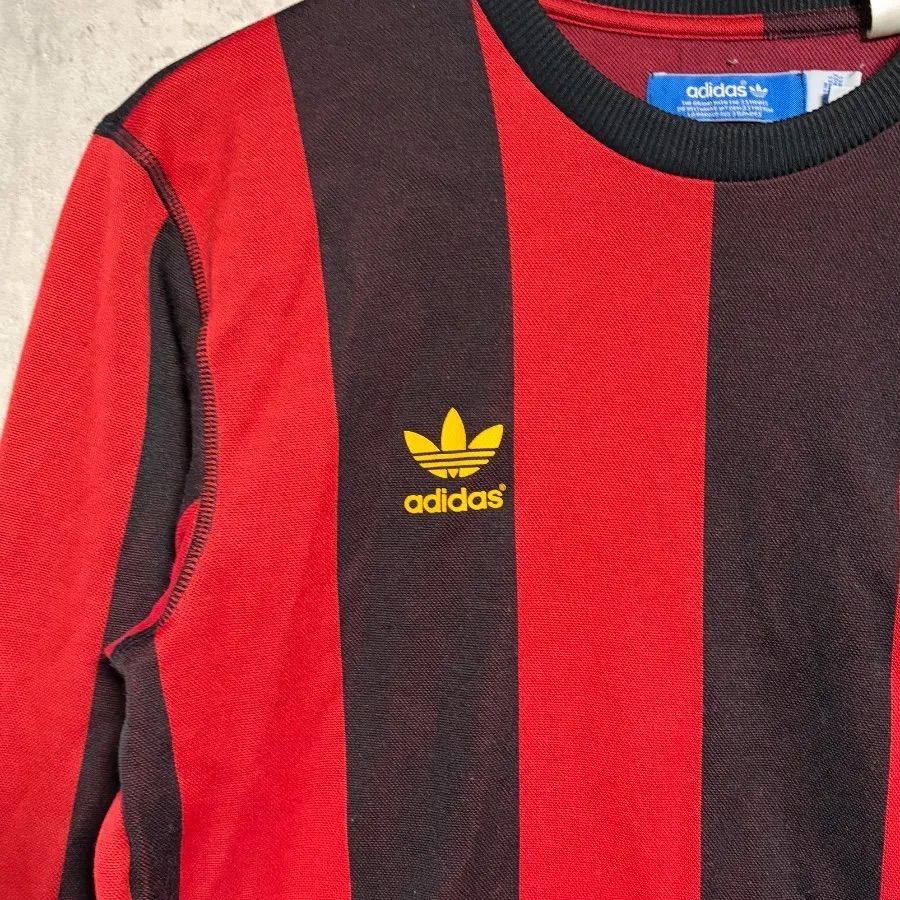 希少】adidas ACミラン 長袖ゲームシャツ M 90s Y2K 赤黒 ストライプ