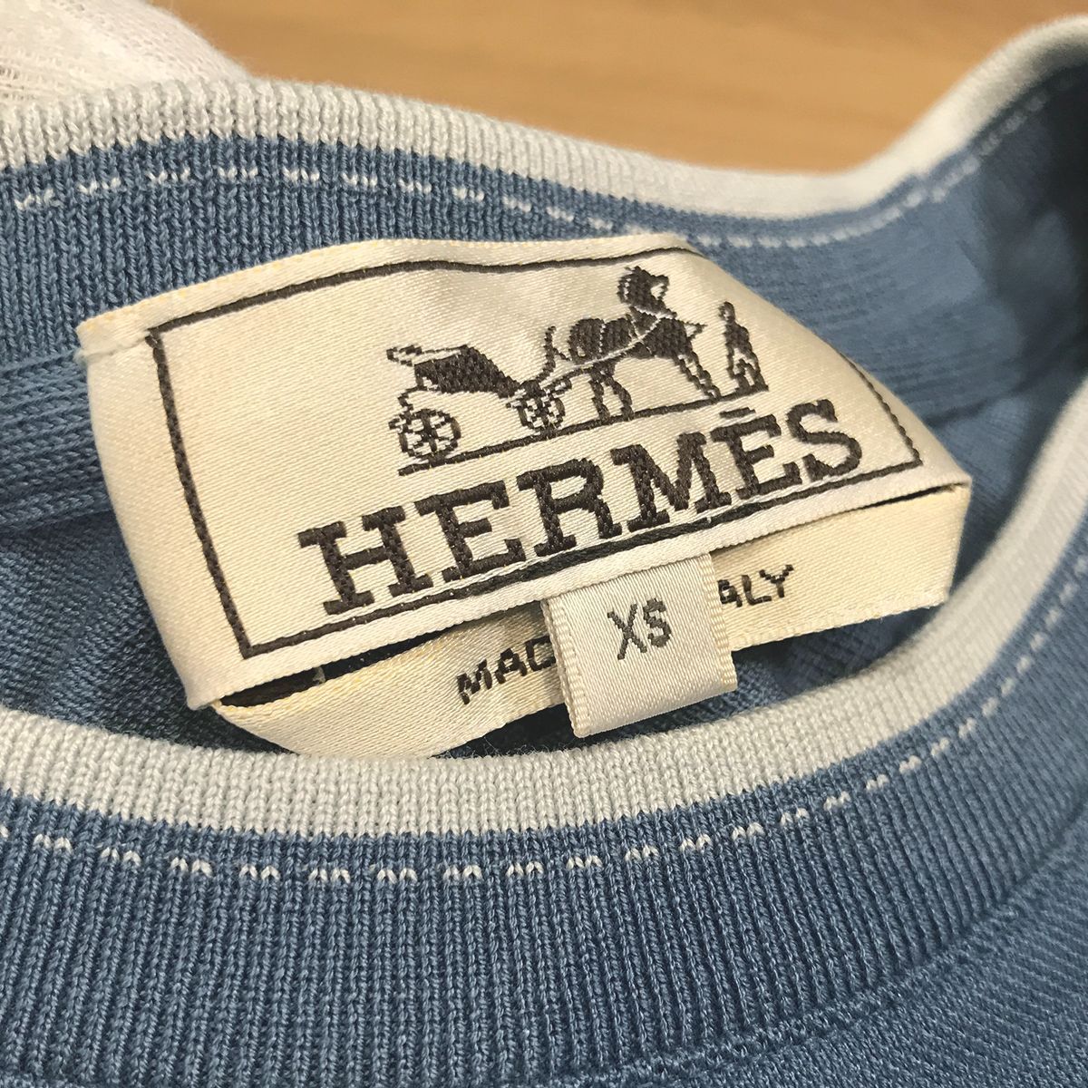 超美品 エルメス 鹿の子素材 半袖Tシャツ ブルー XS H刺繍 メンズ 