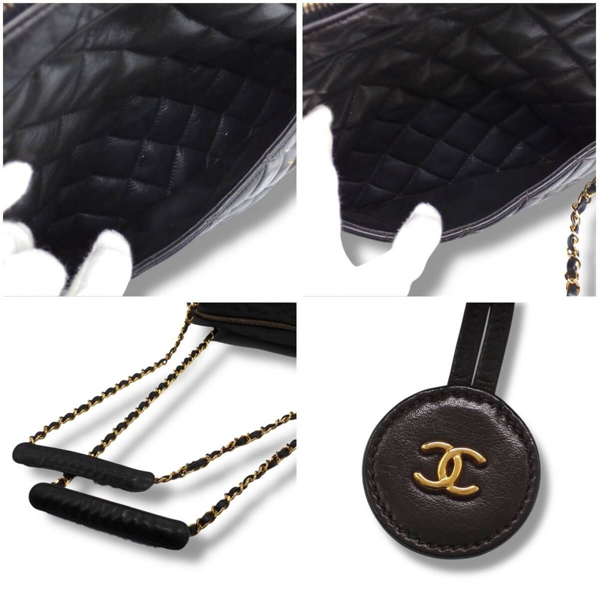 シャネル チェーントートバッグ マトラッセ ラムスキン ブラック