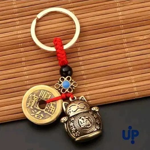 猫 コイン 福 キーホルダー お守り