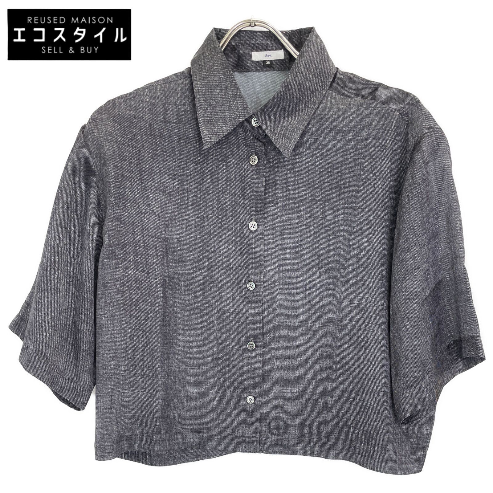 SOV. ソブ ダブルスタンダード 25年製 ｸﾞﾚｰ ｻﾃﾝﾃﾞﾆﾑﾌﾟﾘﾝﾄｸﾛｯﾌﾟﾄﾞｼｬﾂ 36