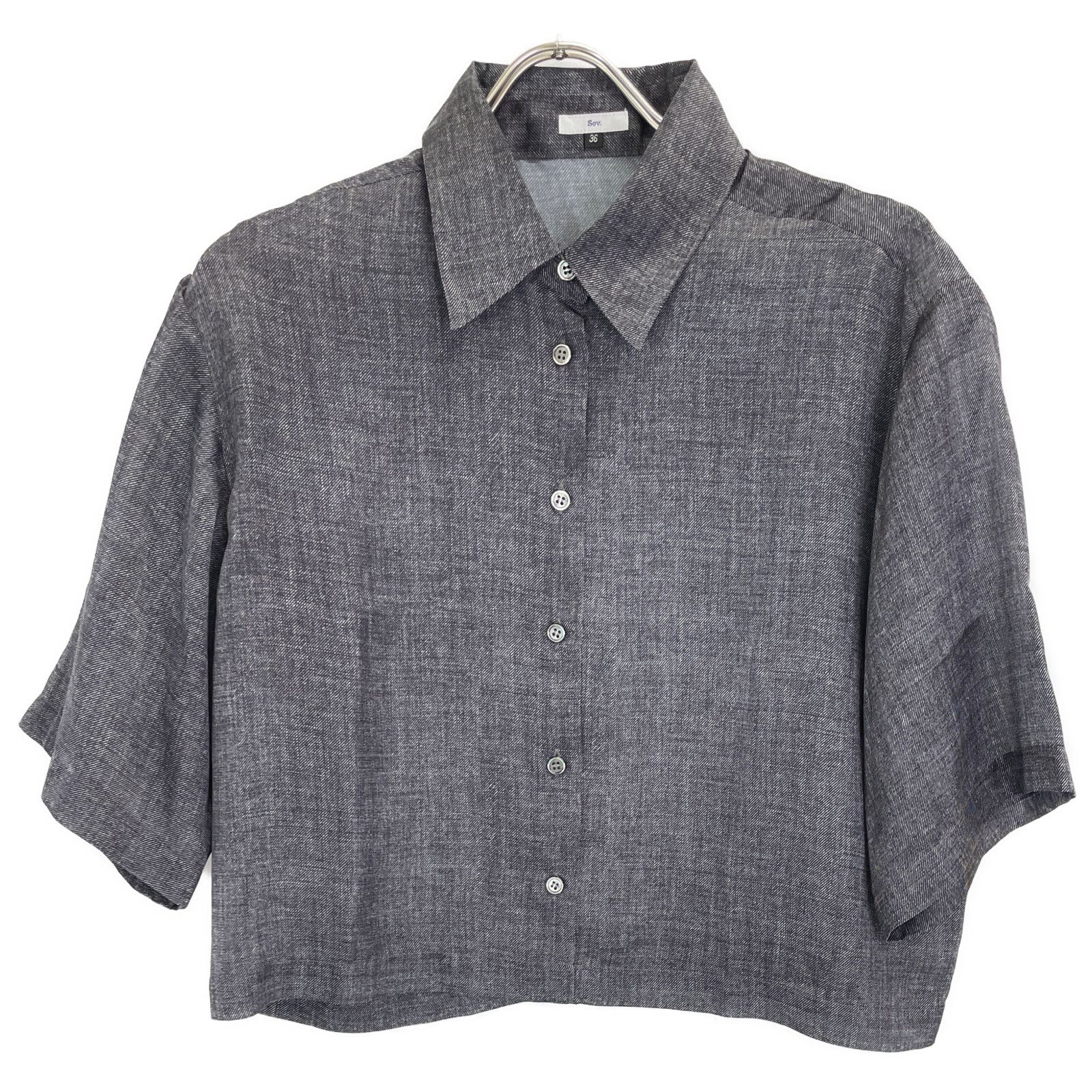 SOV. ソブ ダブルスタンダード 25年製 ｸﾞﾚｰ ｻﾃﾝﾃﾞﾆﾑﾌﾟﾘﾝﾄｸﾛｯﾌﾟﾄﾞｼｬﾂ 36