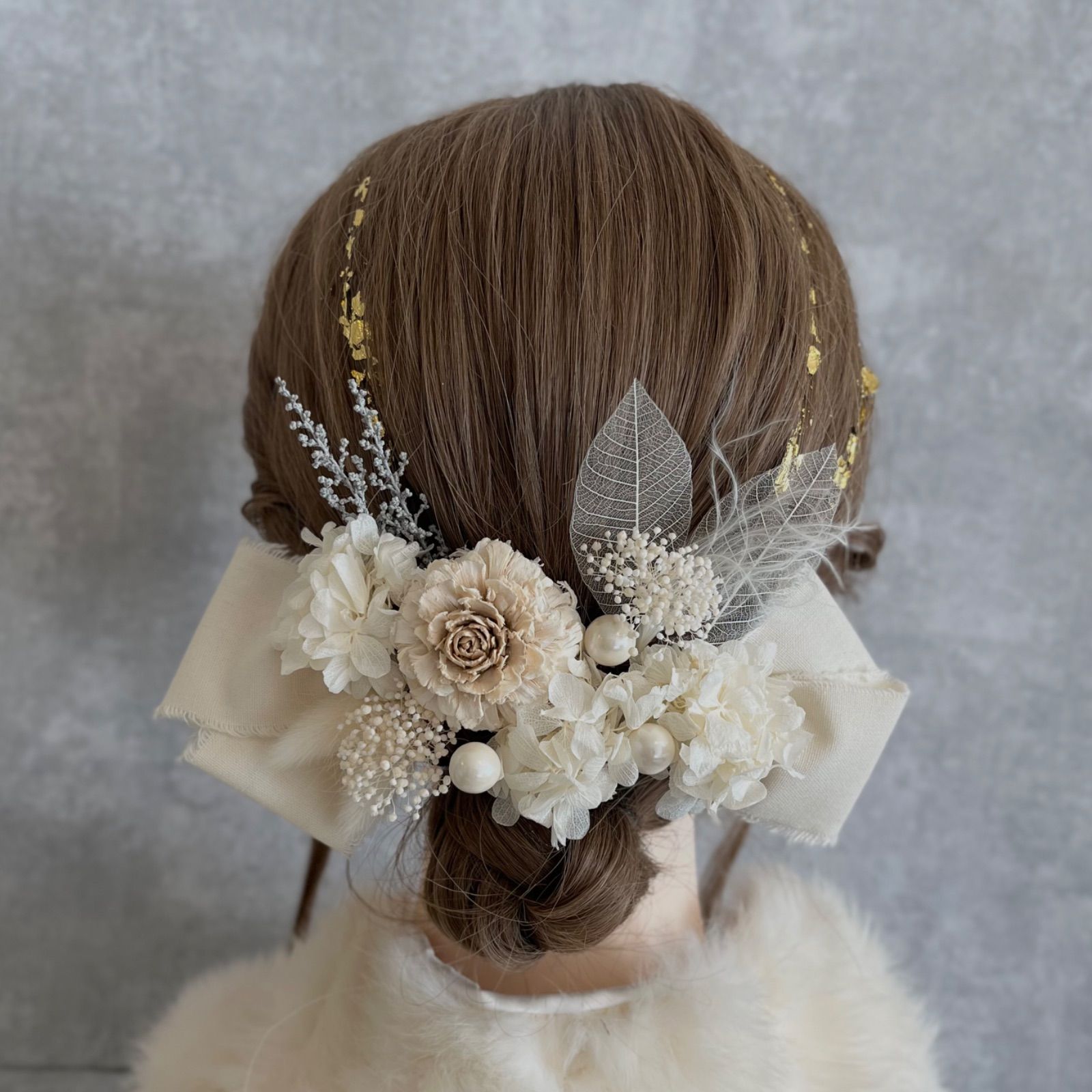 ナチュラルホワイト♡金箔付♡髪飾り ヘッドドレス 前撮り 成人式 卒業