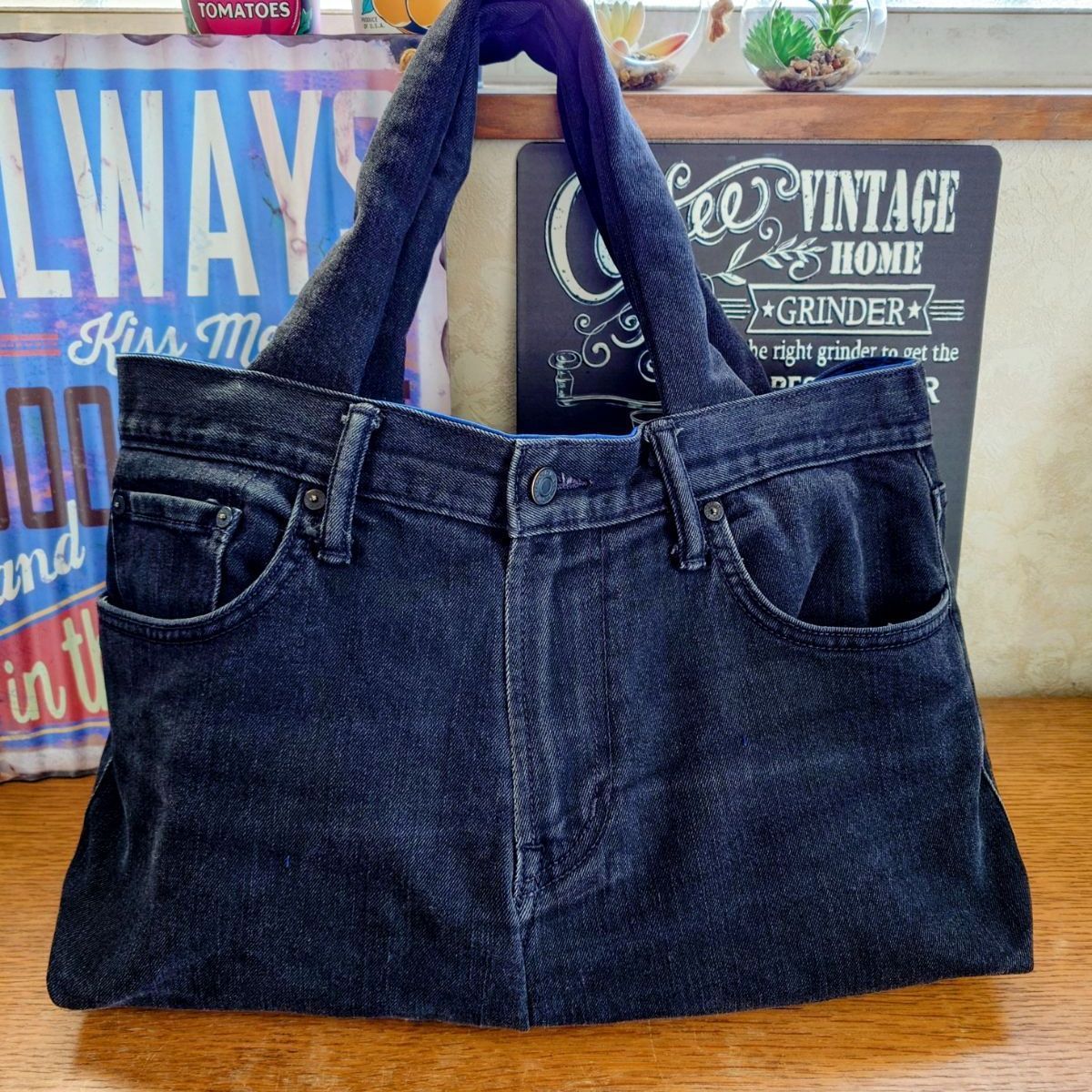 大きめデニムリメイクバッグ（LL）No.960☆トートバッグ マザーズ