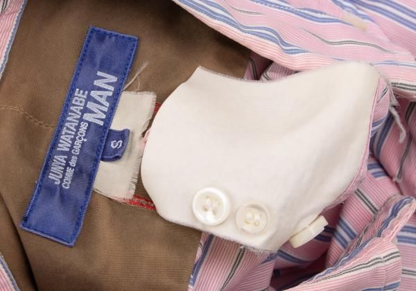 ジュンヤワタナベマン コムデギャルソンJUNYA WATANABE MAN COMME des GARCONS カモフラヨーク切替ストライプシャツ ピンクサックス他S ジュンヤワタナベマン コムデギャルソンJUNYA WATANABE MAN COMME des