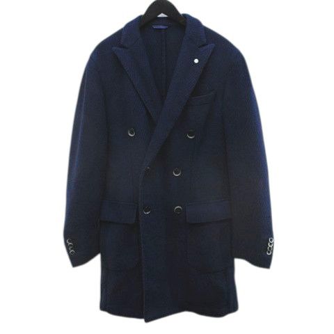 【美品】L.B.M. 1911 ダブルブレスト チェスターコート エルビーエム1911 L.B.M.1911 チェスター コート ミドル丈 48R 青系