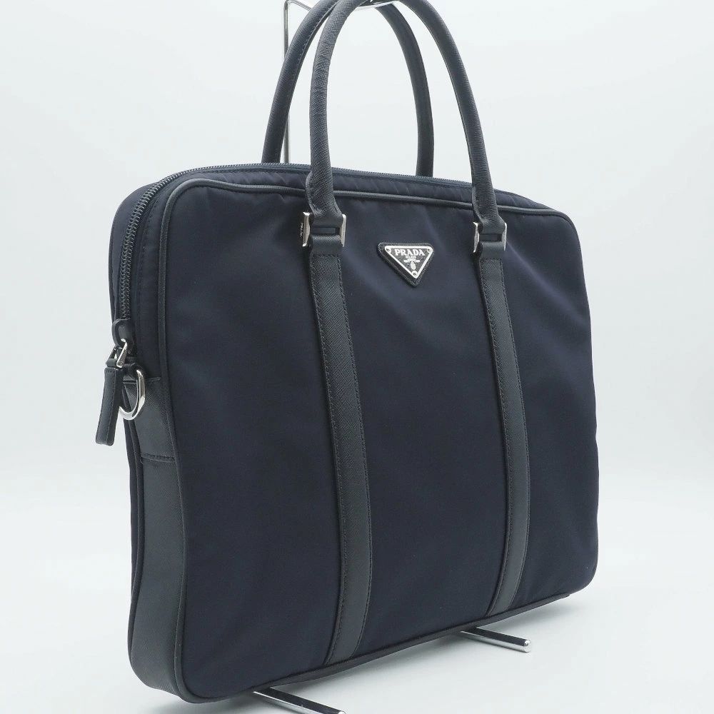 返品OK】プラダ ビジネスバッグ ナイロン サフィアーノレザー ネイビー
