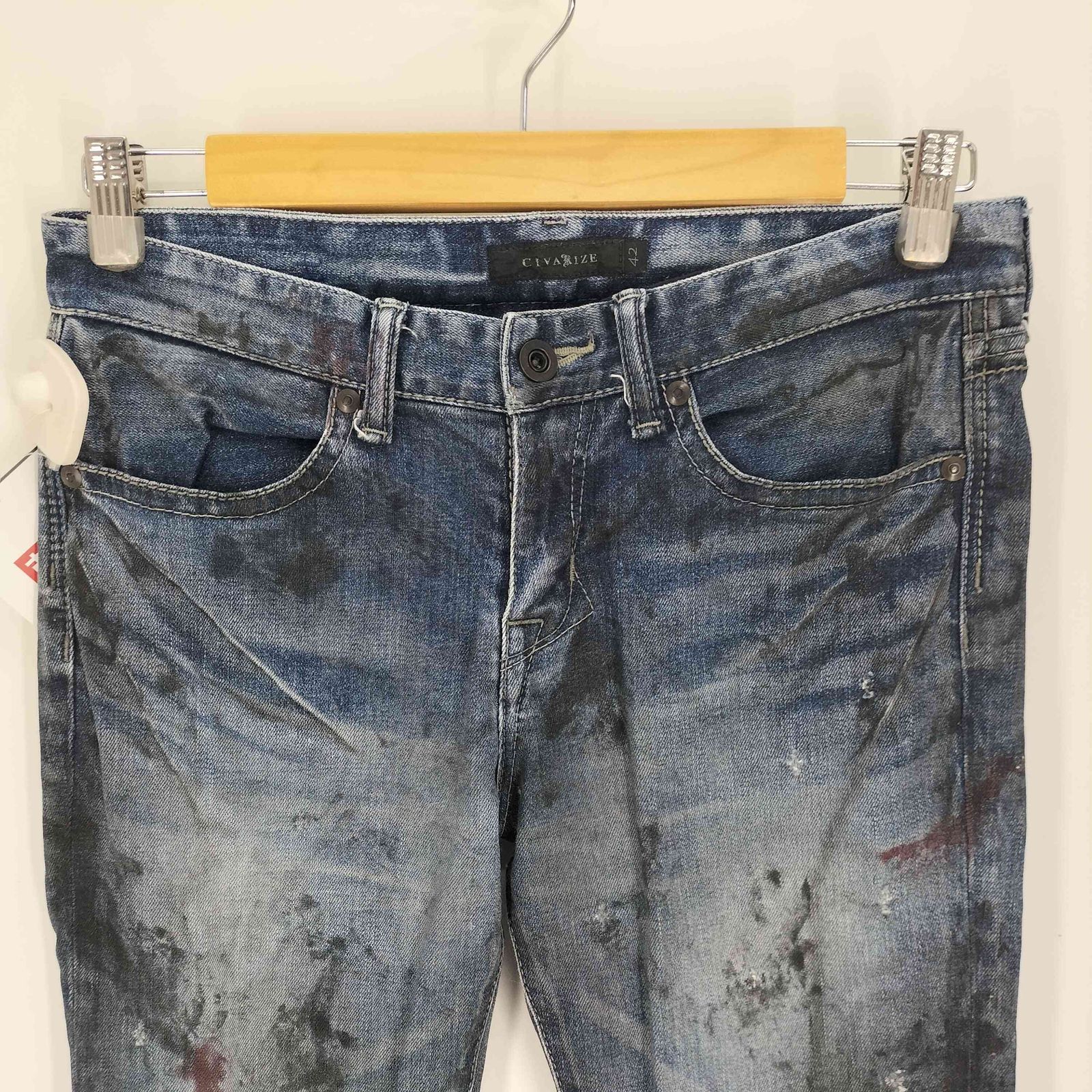 CIVARIZE シヴァーライズ ペイント加工 スキニーデニム 44 y2k シヴァーライズ CIVARIZE ヒゲ ペイント加工 スキニー デニム パンツ