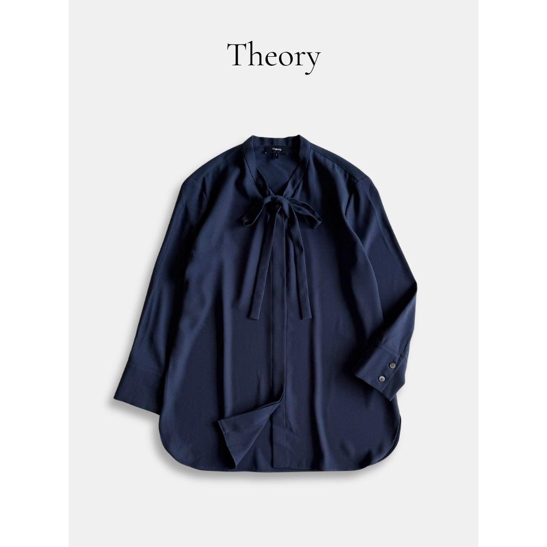 ◇美品◇ Theory セオリー PRIME GGT TIE BLOUSE S ネイビー ボウタイ 