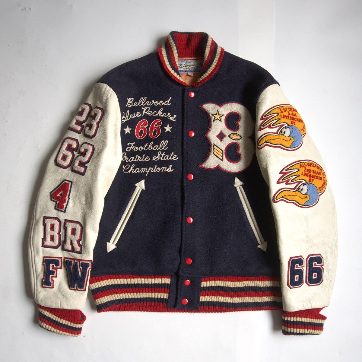 美品】WHITESVILLE【フルデコ レザースリーブ スタジャン】40 