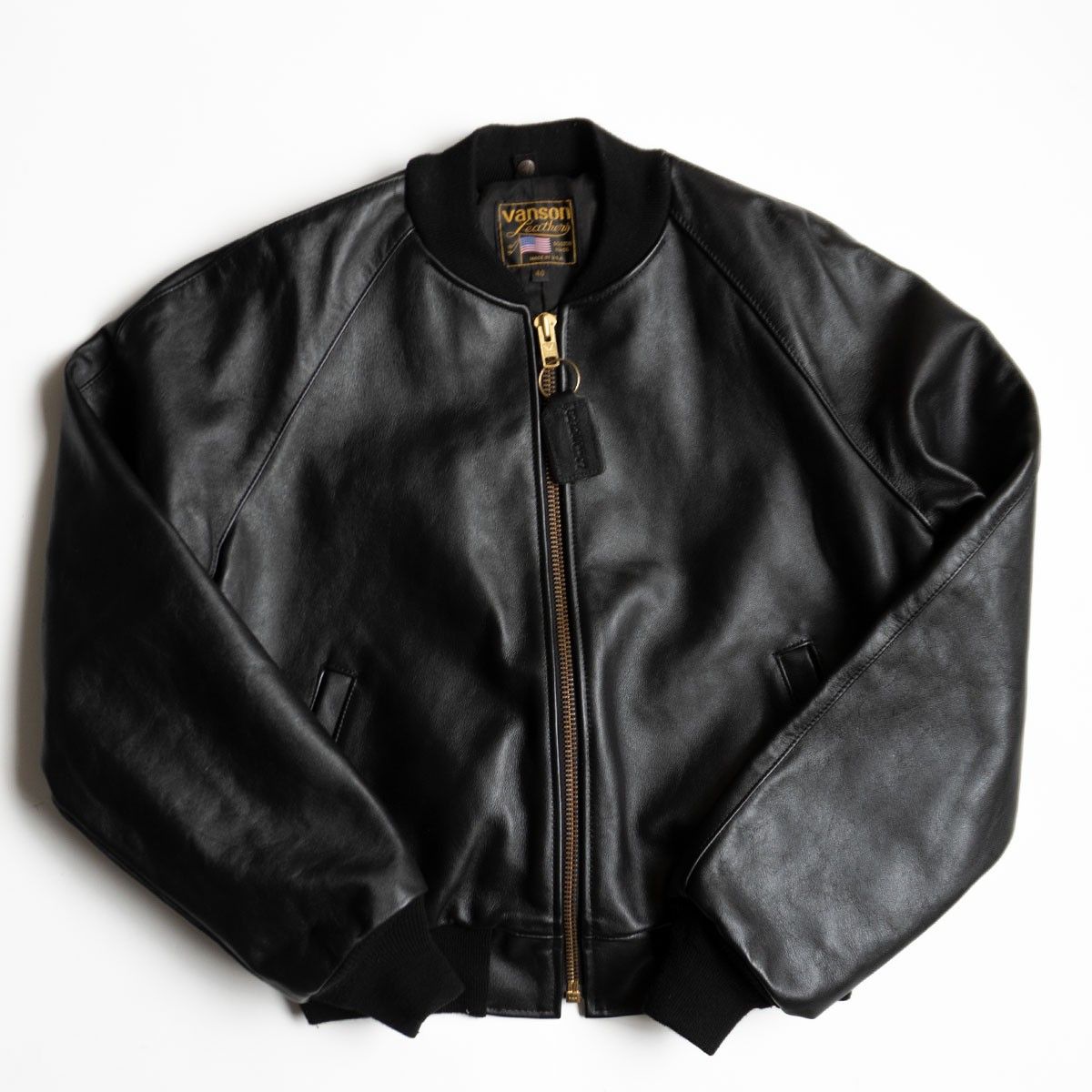 美品】 VANSON 【TJV オールレザー スタジャン】40 ブラック