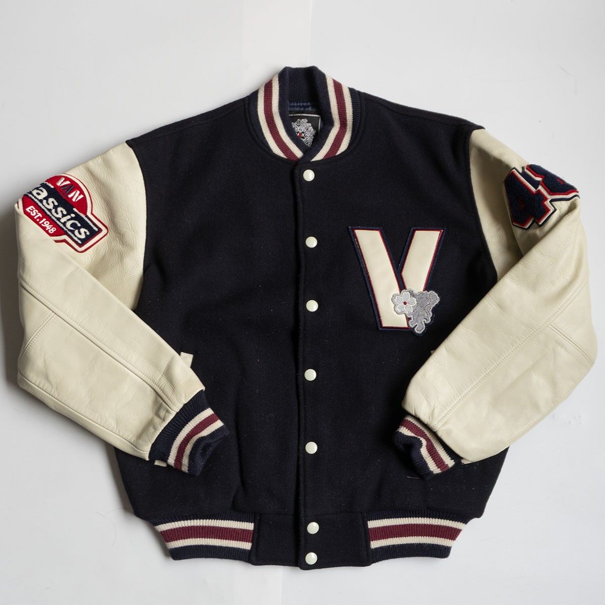 美品】VAN JAC【袖レザー スタジャン】M ヴァン ワッペン 美品】VAN JAC【袖レザー スタジャン】M ヴァン ワッペン