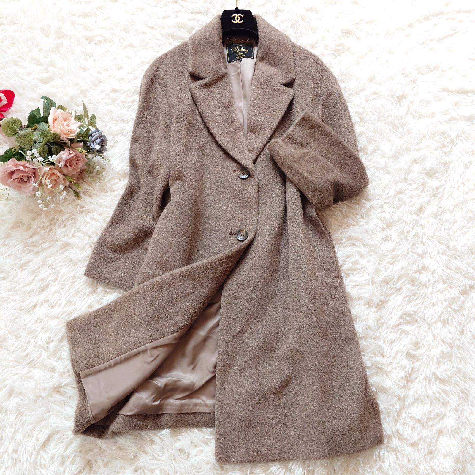 美品 高級ライン 23区 コレクション アルパカ シャギー ロングコート 
