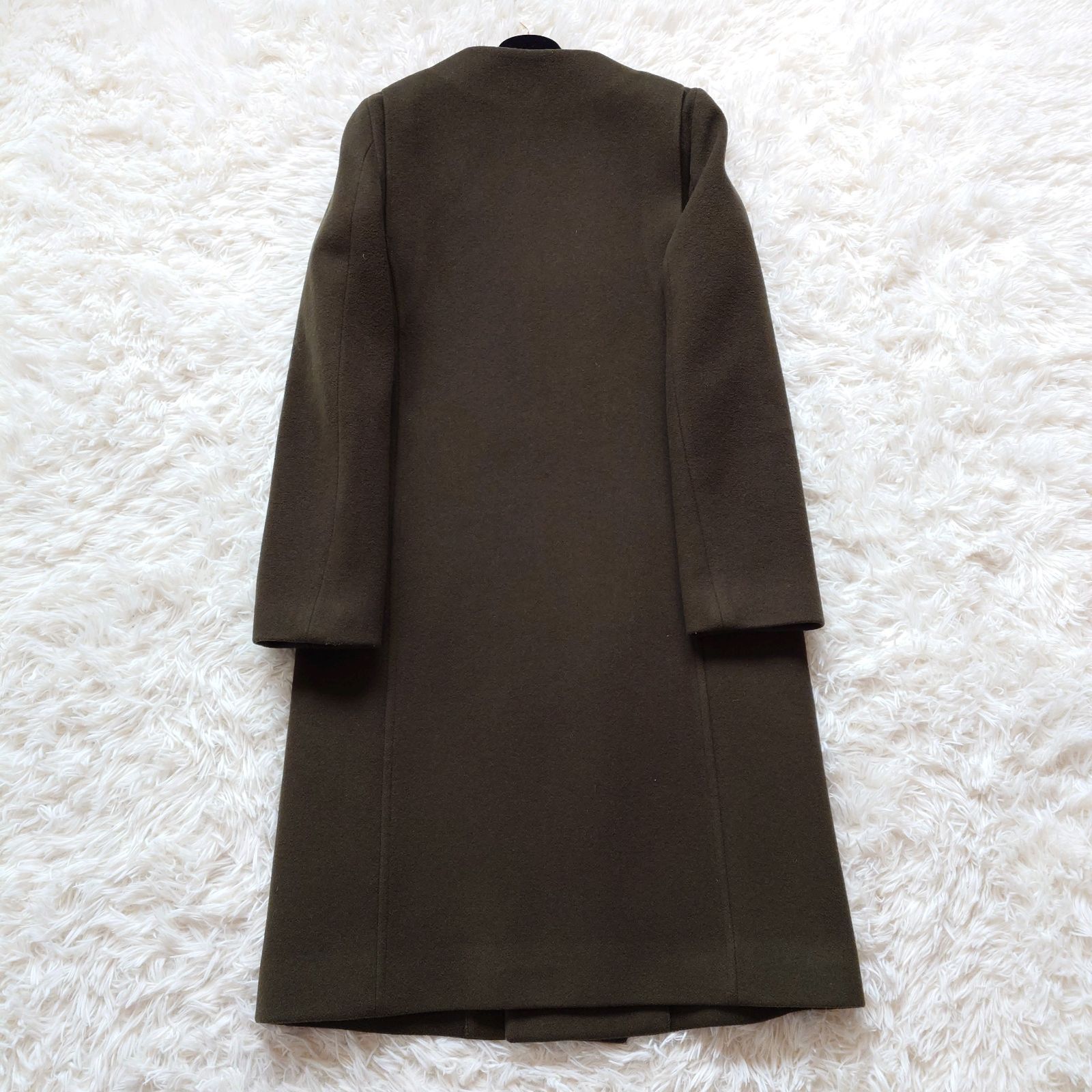 希少 ハイク HYKE カシミヤ ウール ノーカラー ロングコート 