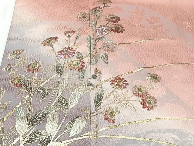 平和屋2□訪問着 螺鈿 流水草花文 暈し染め 銀彩 反