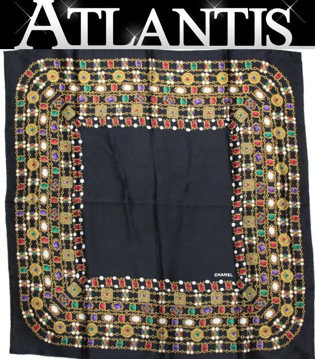 シャネル CHANEL ヴィンテージ 大判スカーフ 宝石チェーン柄