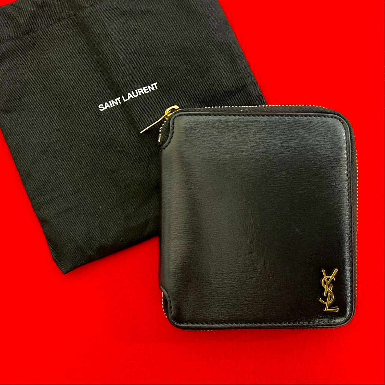 美品✨サンローラン 長財布 ラウンドジップカサンドラ YSL レザー 黒 